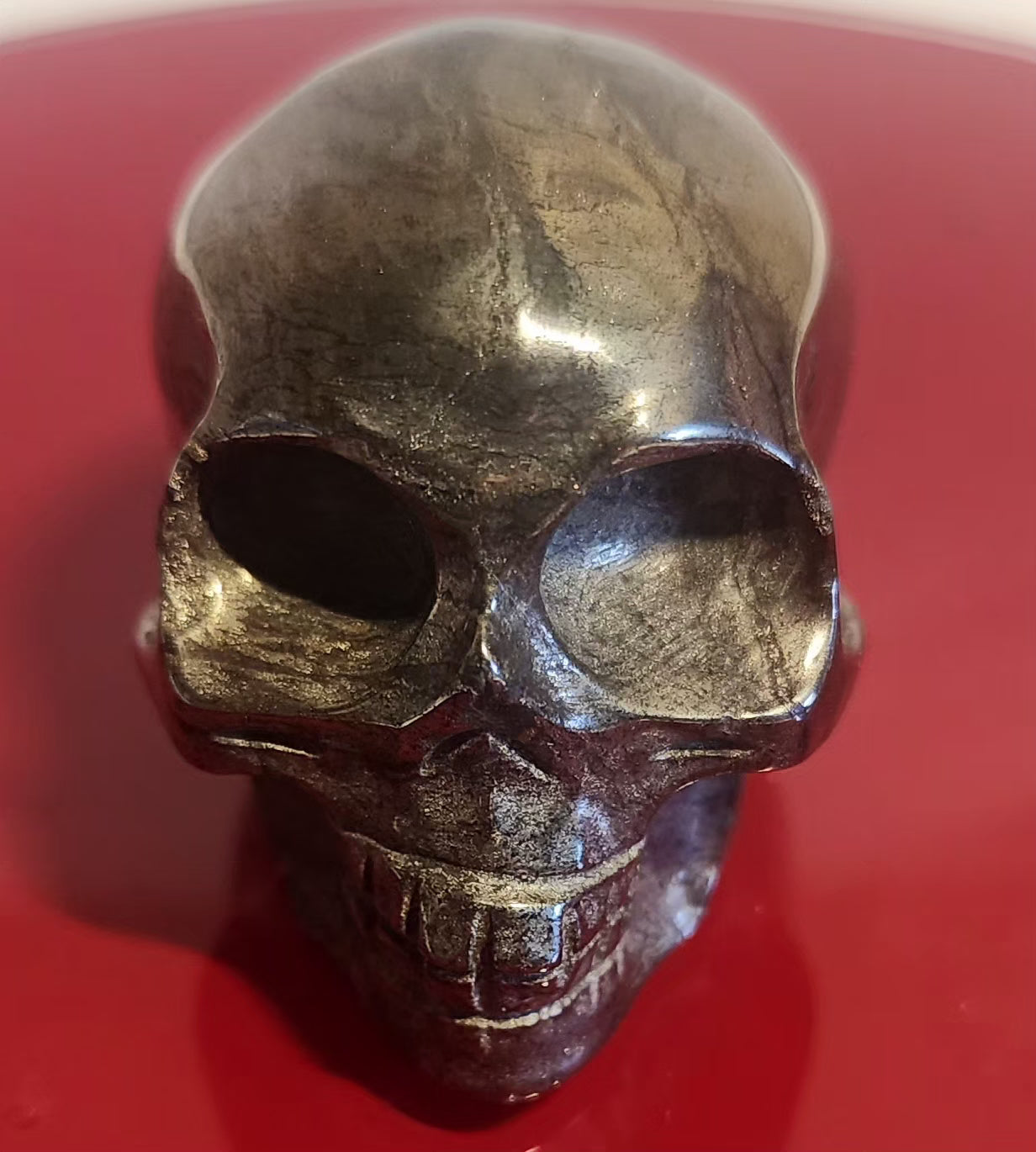 Pyrite skull carving