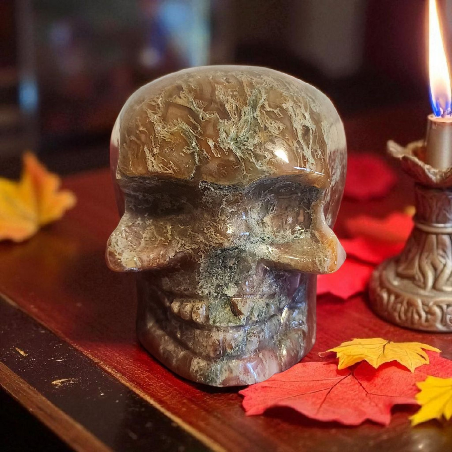 Carnelian moss skull