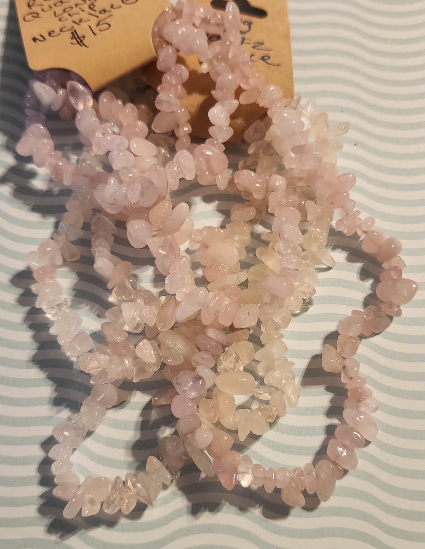 Rose quartz long chip necklaces